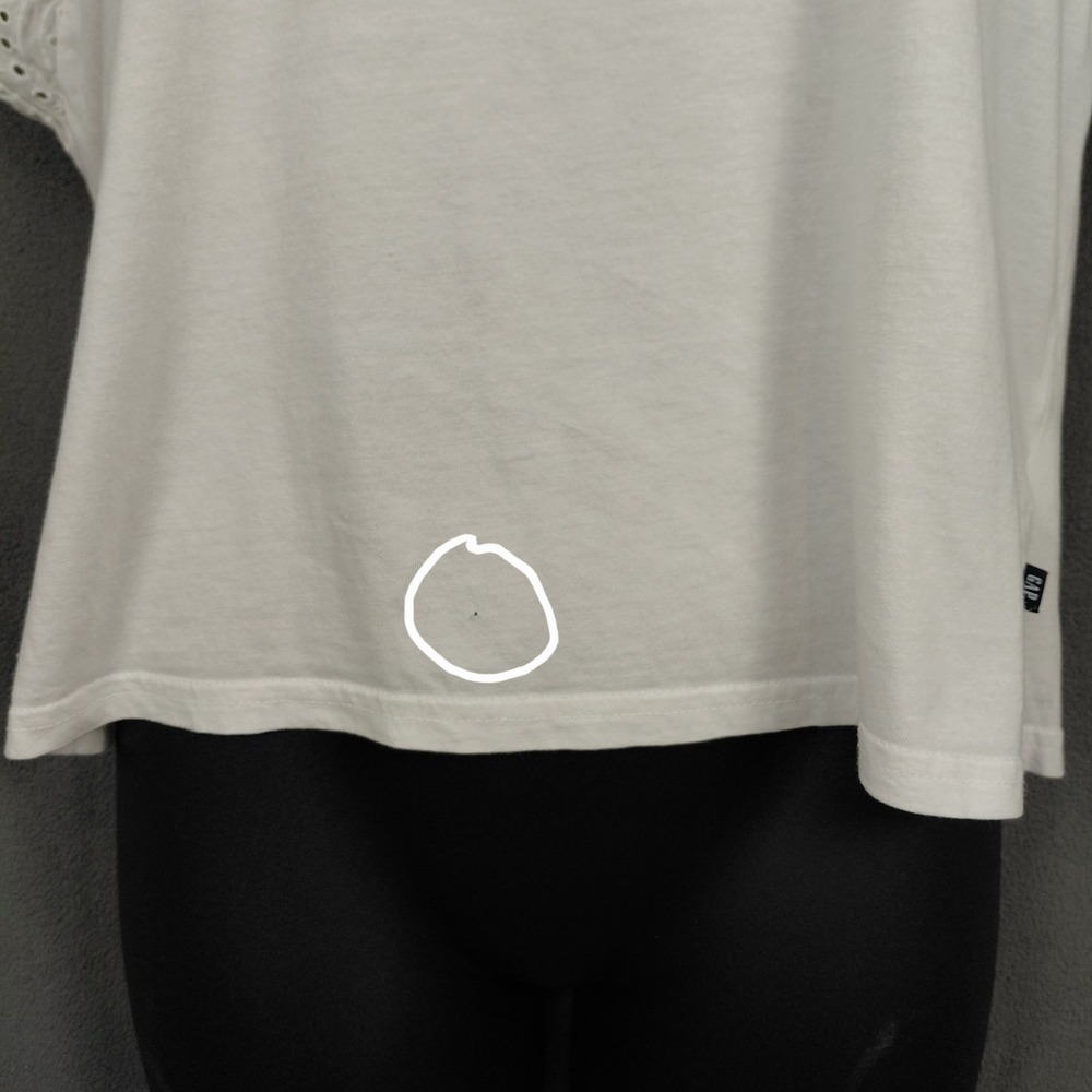 Gap Womens XL White Eyelet Lace Flutter Sleeve Jersey Crew Neck T-Shirt Boho Top - Picture 7 of 13